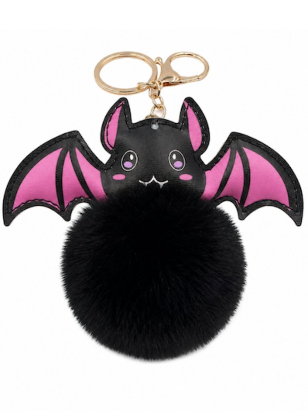 Halloween Bat Pom Pom Keychain Black Faux Fur Plush Bag Charm Gothic Cute NEW